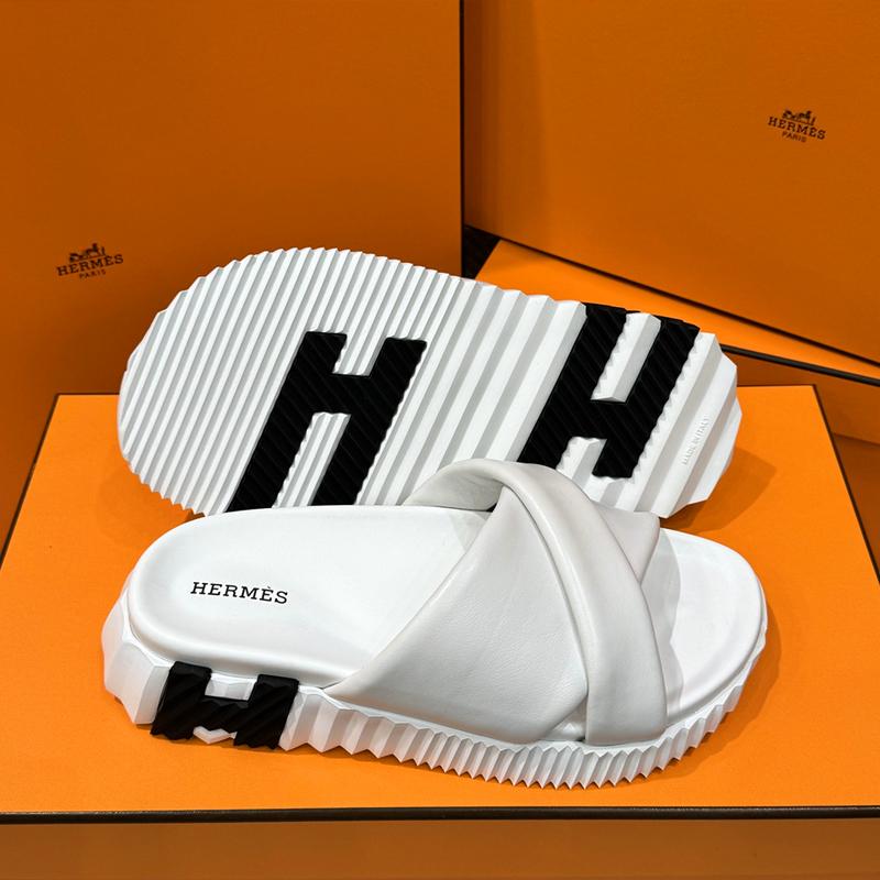 HERMES Infra Calfskin White H Black Sandals