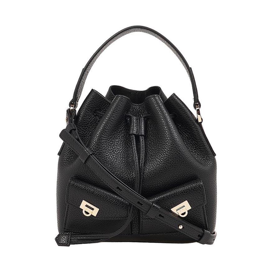 Ferragamo Women’s Hug Multi-Pocket Bucket Bag Black Leather