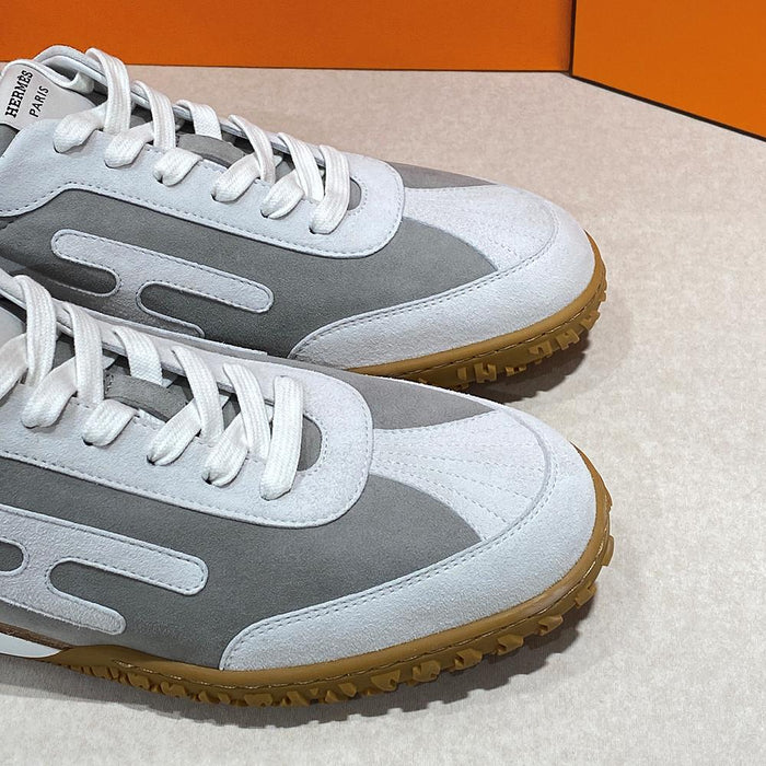 HERMES Men’s Suede Goatskin Jet Sneakers Gray Low-Top
