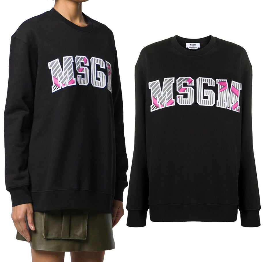 MSGM Women's Logo Black Crewneck Sweatshirt 2841mdm97 207299