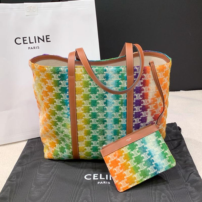 CELINE Calfskin Horizontal Museum Tote Bag with Triomphe Embroidery