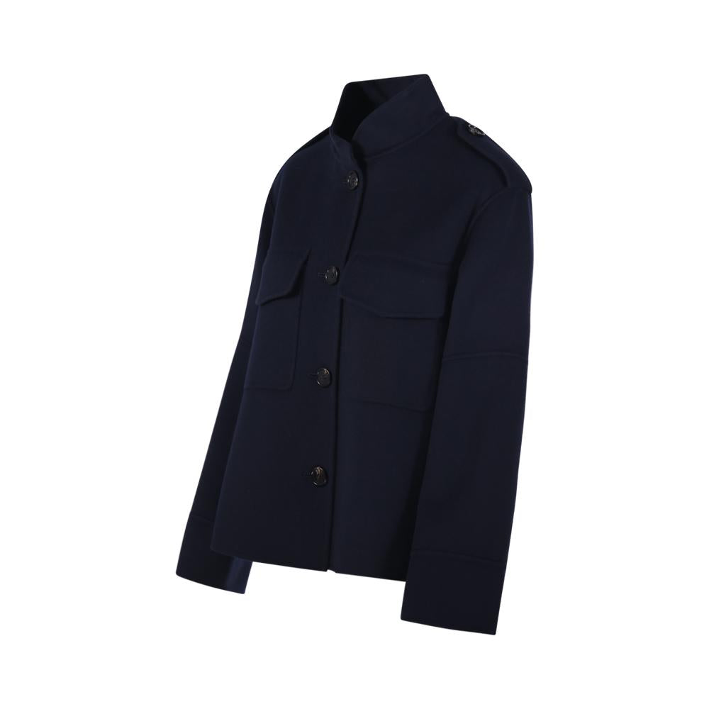 Max Mara Navy Wool Draped Military Shoulder Jacket 2529046043 081