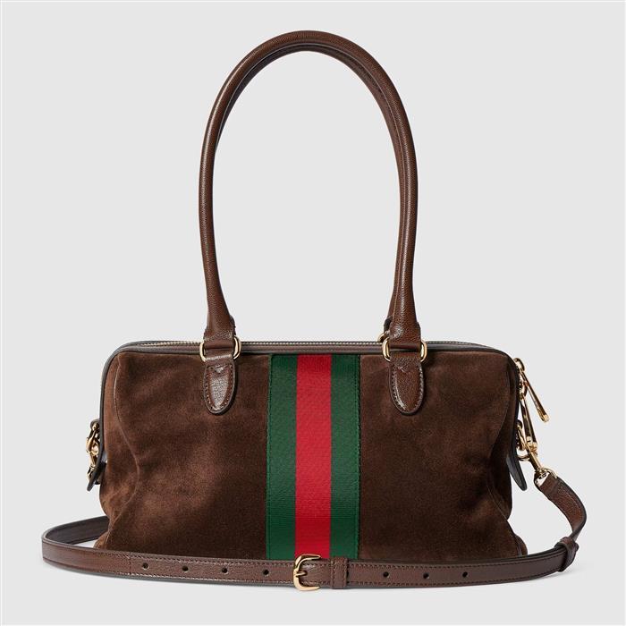 GUCCI Borsetto Medium Boston Bag Brown Leather Shoulder Bag