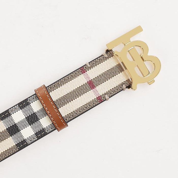 BURBERRY Women’s Check TB Logo Leather Belt