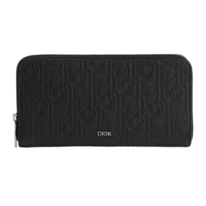 DIOR Oblique Gravity Leather Zip Long Wallet Black Unisex