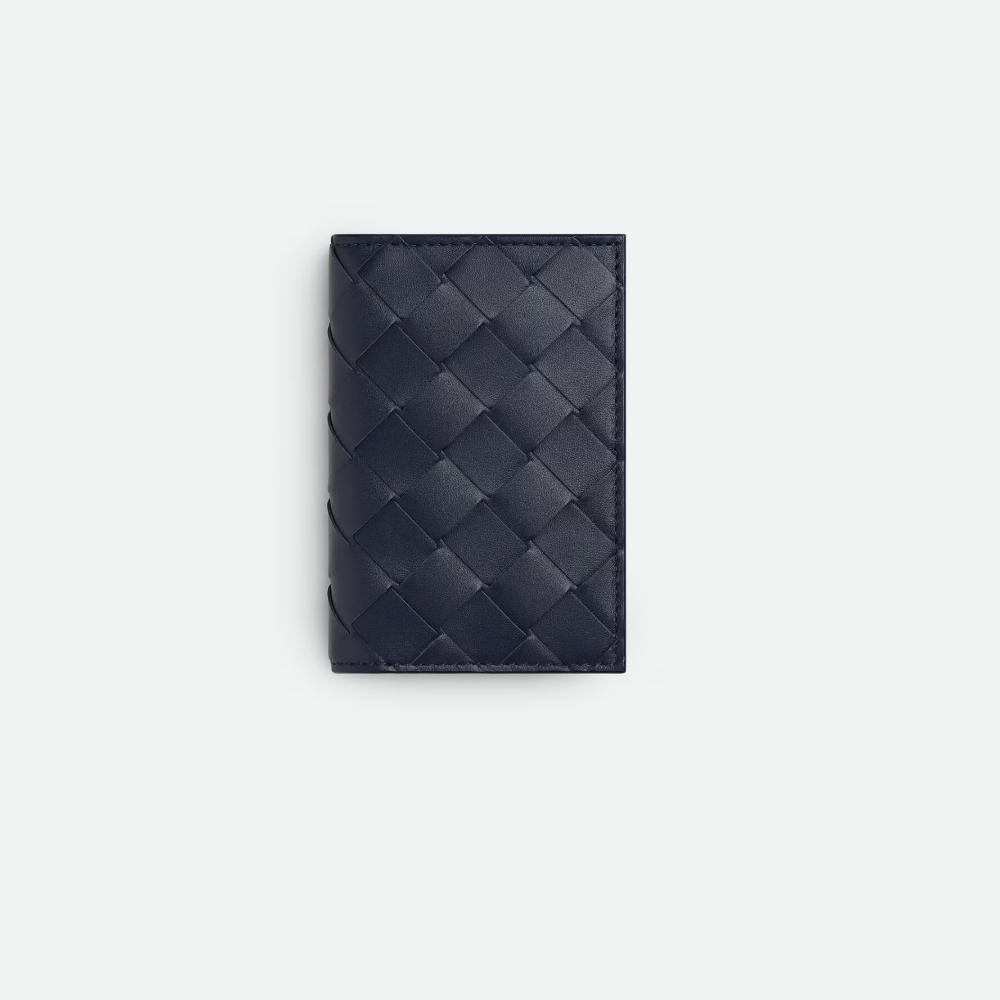Bottega Veneta Intrecciato Two-Tone Flap Card Case Avio Cypress