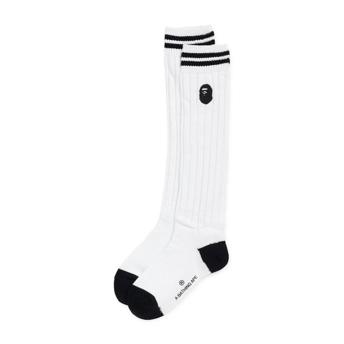 BAPE White College Logo Long Socks 001 SOM302303 L