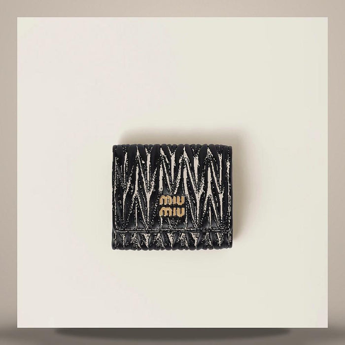 Miu Miu Small Matelassé Nappa Leather Card Holder Wallet Black