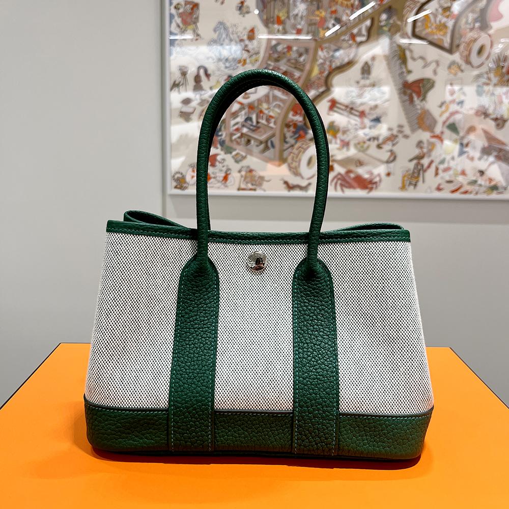 HERMES Mini Garden Party 23 Tote Bag Neo Ecru Vert Moyen