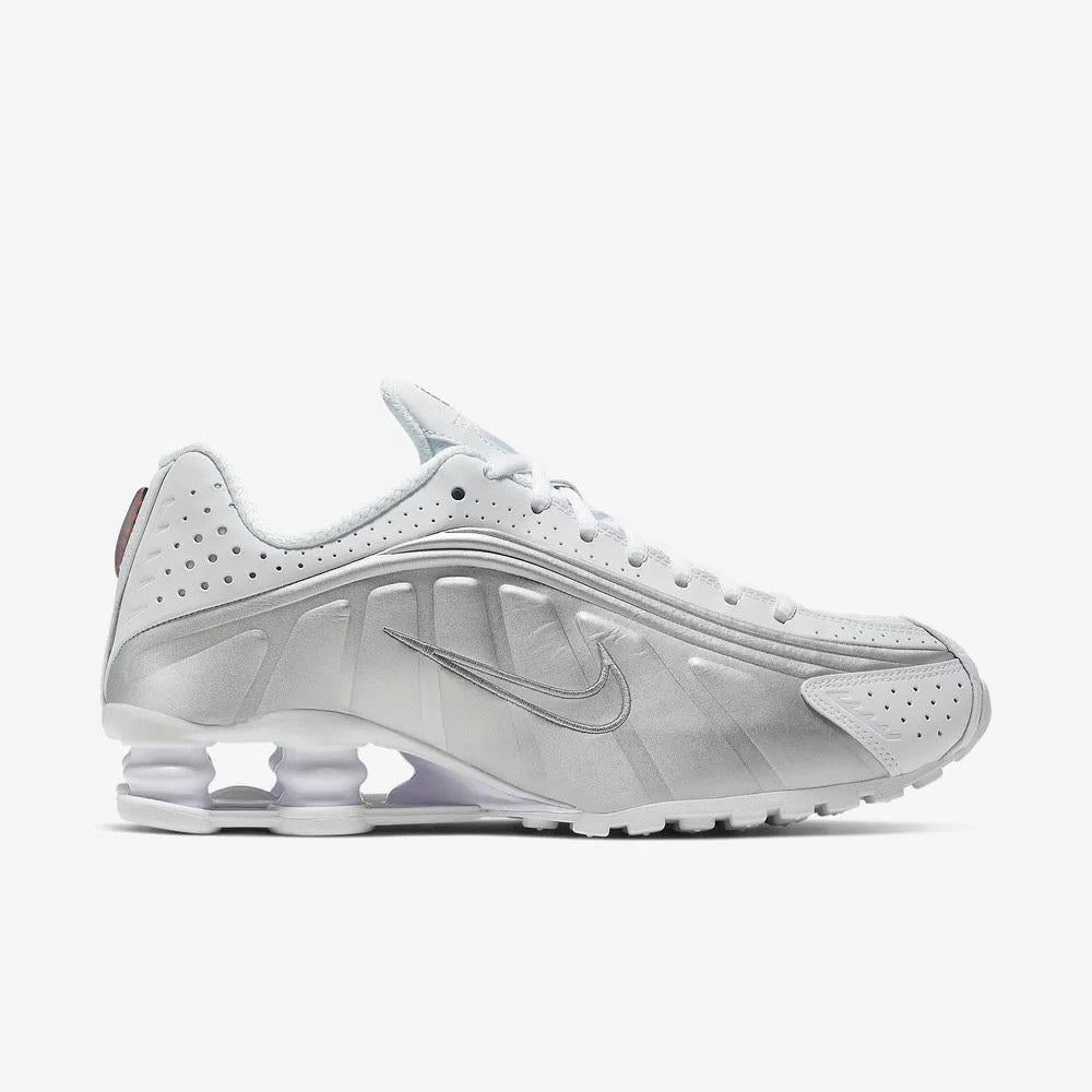 Nike White Metallic Silver Shox R4 Low-Top Sneakers