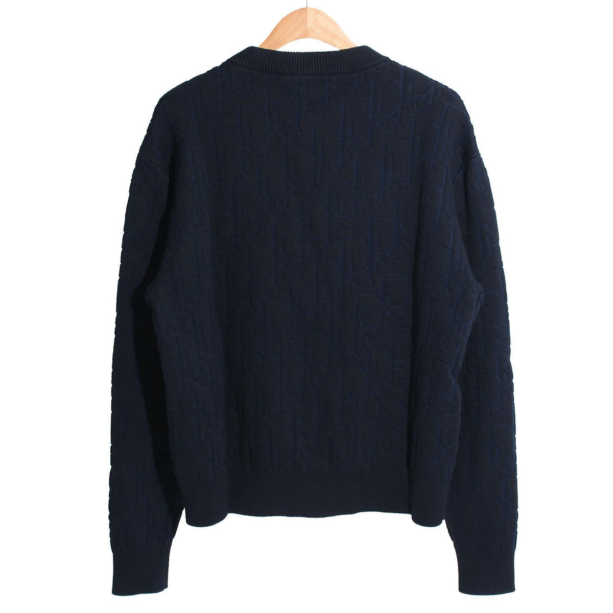 DIOR MEN Oblique Cotton Round Neck Knit Sweater Navy