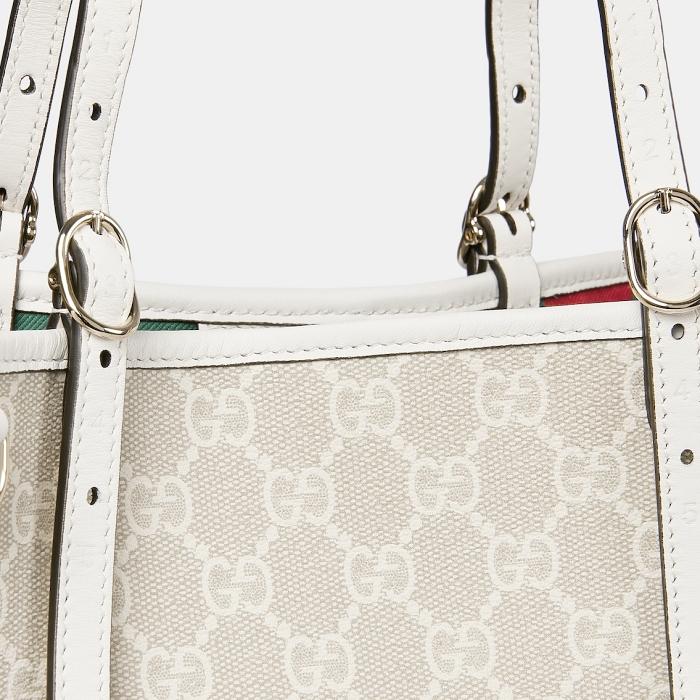 GUCCI GG Emblem Small Leather Tote Shoulder Bag Cream