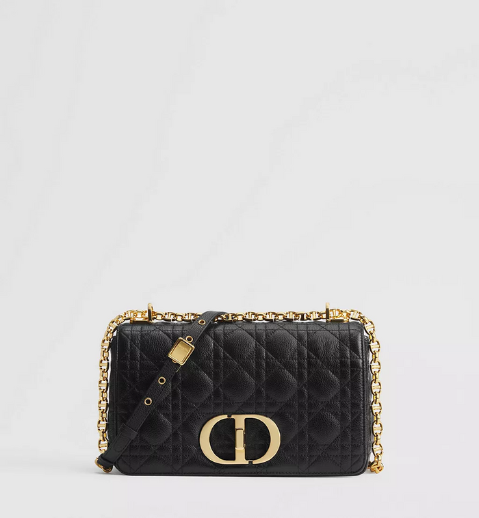 DIOR Caro Medium Tote Bag Black Cannage Gold Silver Hardware