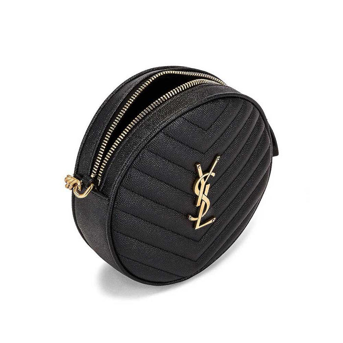 Saint Laurent Chevron Quilted Grain de Poudre Embossed Leather Camera Bag Black