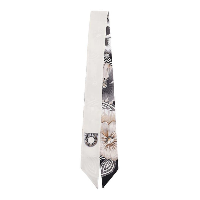 Ferragamo Brezza Print Silk Twilly Scarf Ivory Black Women