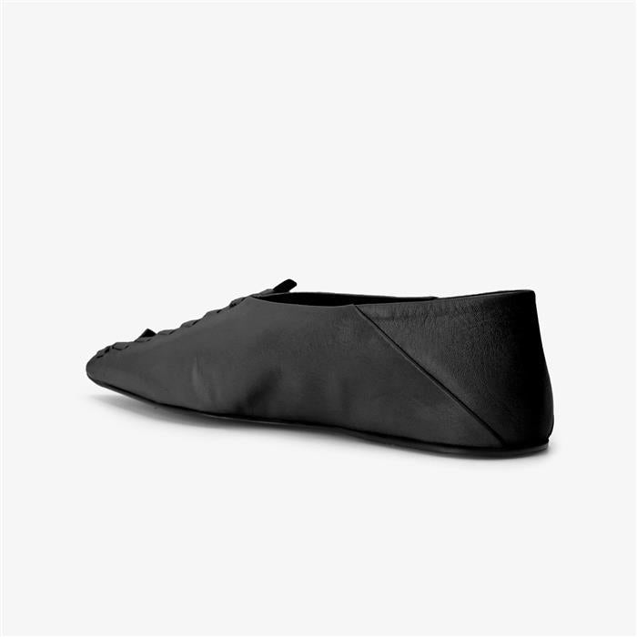 JIL SANDER Pointed Toe Stitch Ballerina Flats Black Leather