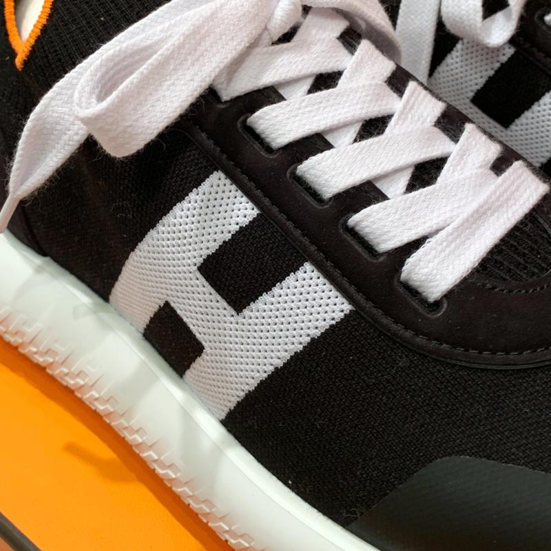 HERMES Crew Sneakers H Knit Goatskin Black White Low-Top Men’s