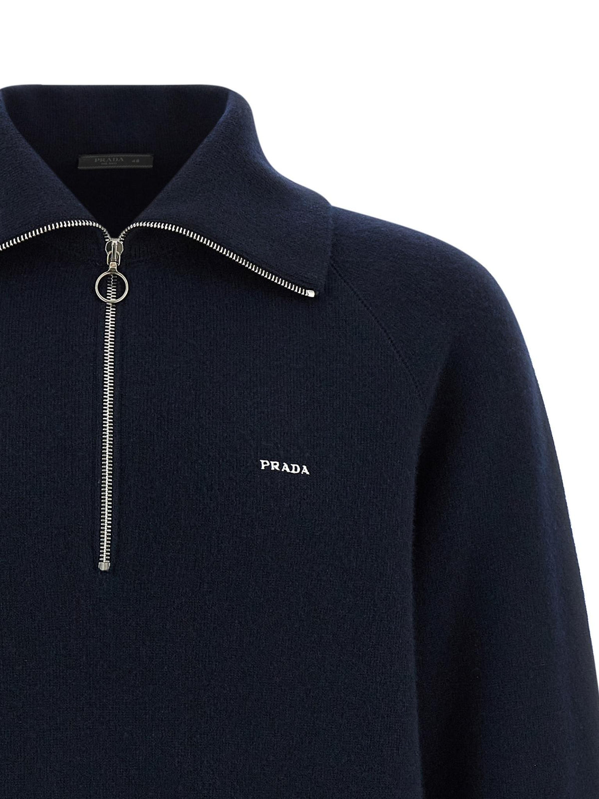 PRADA Black Wool Zip-Up Knit Sweater