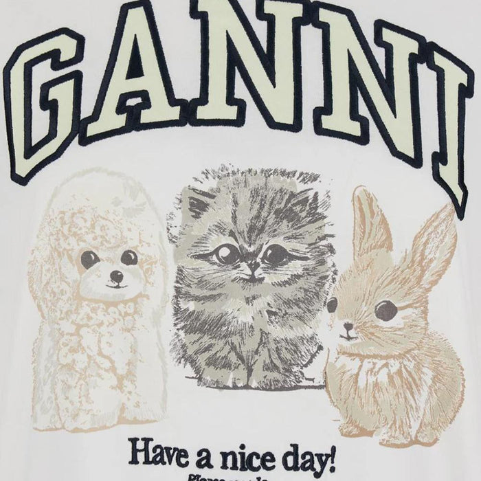 GANNI Bright White Animal Print T-Shirt T4237 151