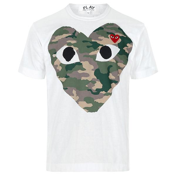 Comme des Garcons White Camo Heart Graphic T-Shirt for Men AX T242 051 1