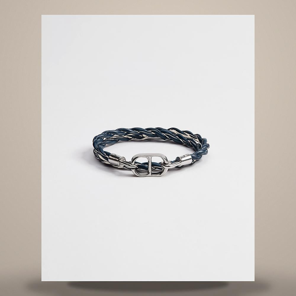 DIOR CD Icon Braided Leather Double Bracelet Navy Blue Calfskin B3210HOMLE D322