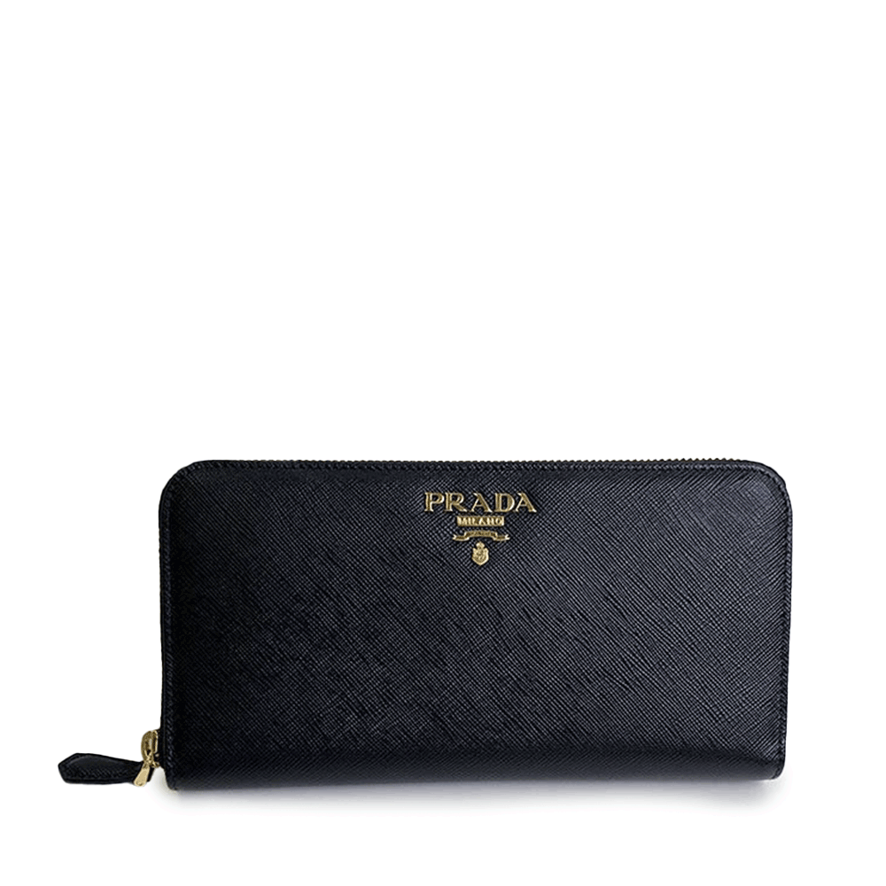 PRADA Saffiano Leather Long Wallet Black Gold-Tone Women 1ML506 QWA