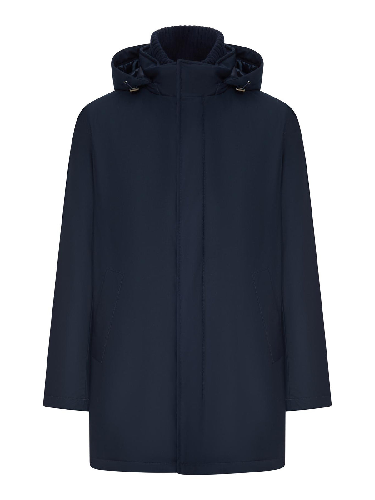 Herno Navy Blue Wool Blend Long Coat for Men