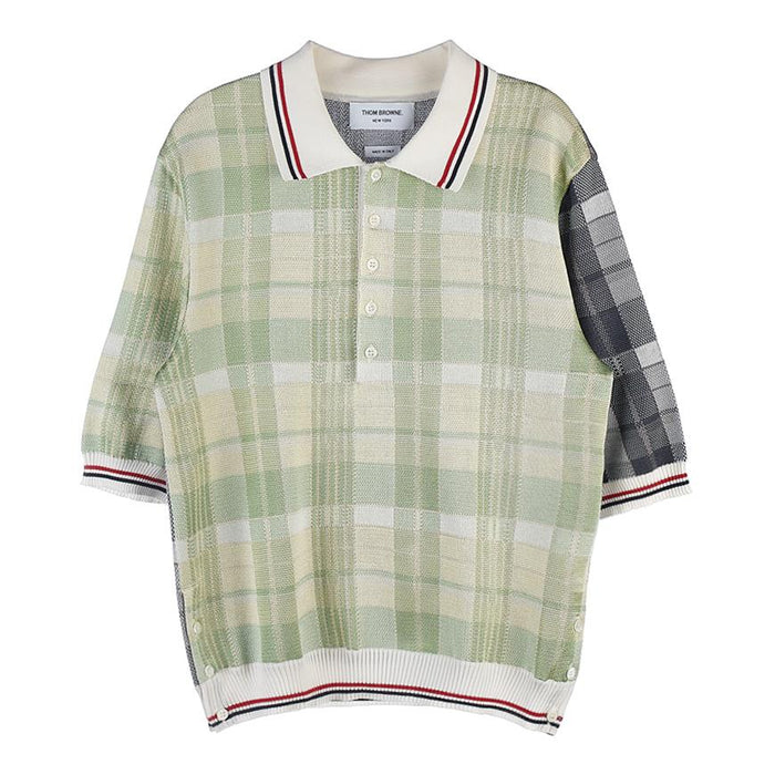 THOM BROWNE Fun Mix Check Jacquard Polo Shirt for Men