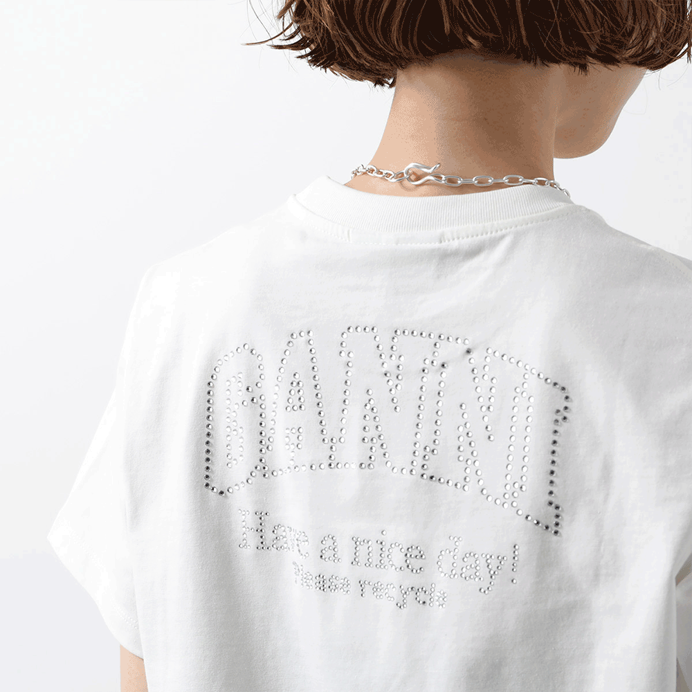 GANNI Rhinestone Short Sleeve T-Shirt Women’s White Cotton