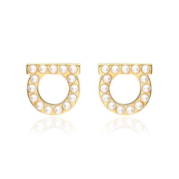 Ferragamo Gancini Crystal Pearl Earrings 76 0125 0696581