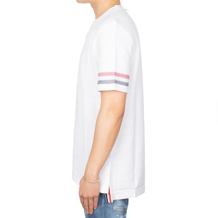 THOM BROWNE Men’s Textured Stripe Short Sleeve T-Shirt White