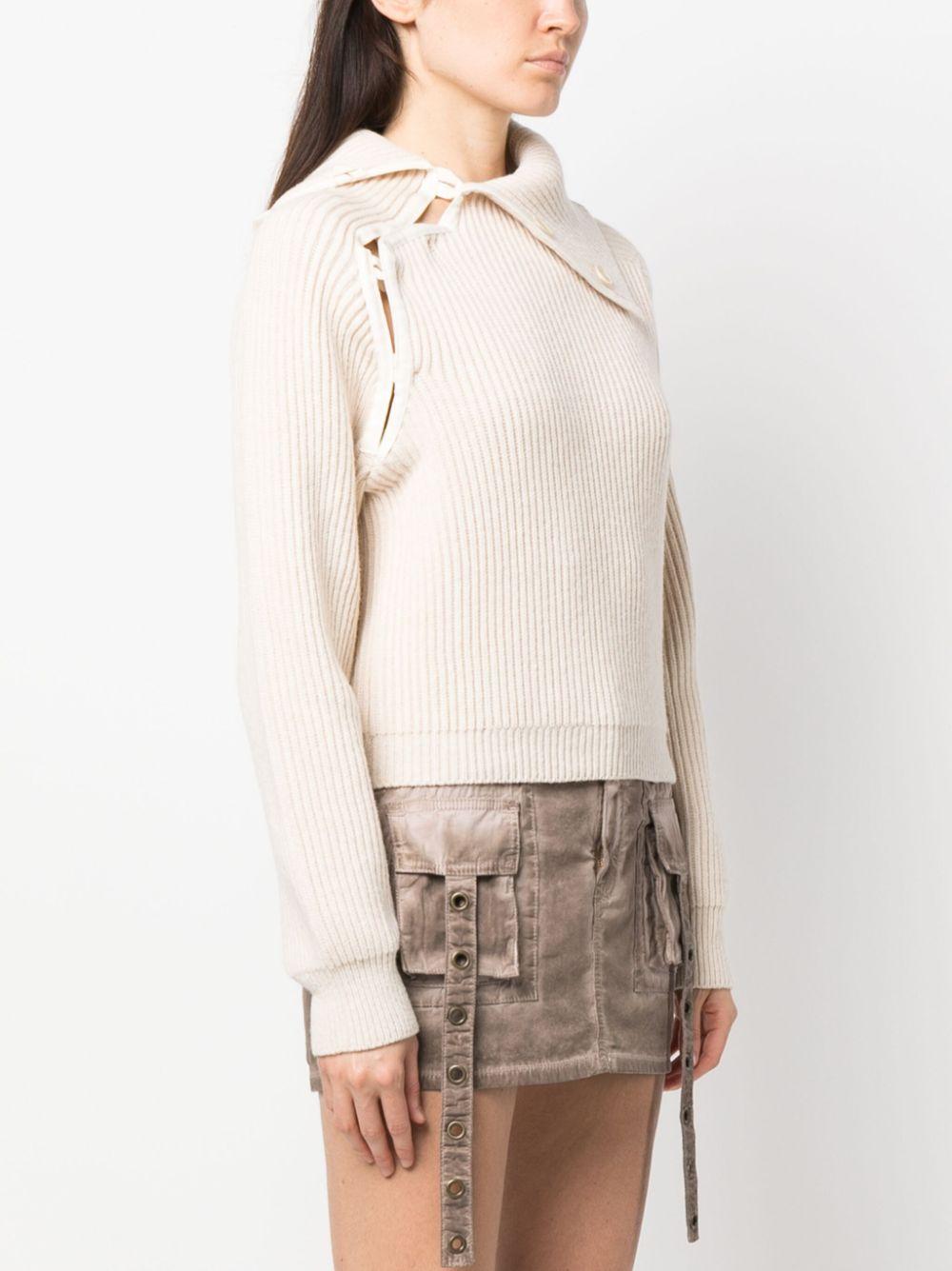 JACQUEMUS Light Beige Wool Mock Neck Sweater Women’s Round Neck Knit