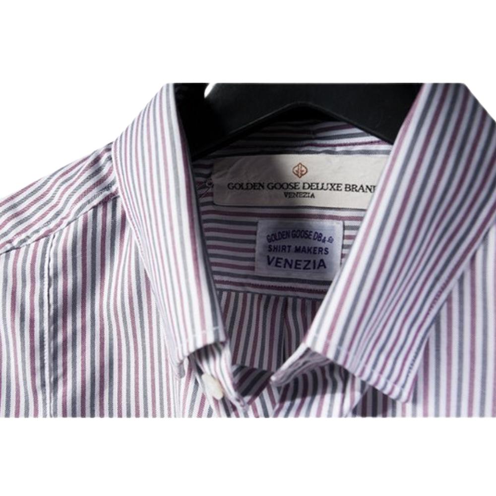 GOLDEN GOOSE White Cotton Striped Pocket Long-Sleeve Shirt