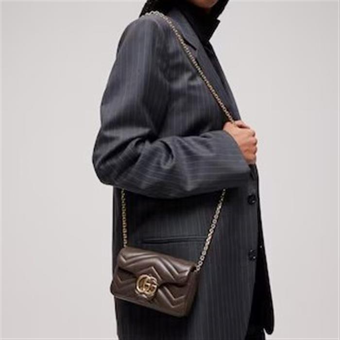 GUCCI GG Marmont Mini Leather Shoulder Bag Brown