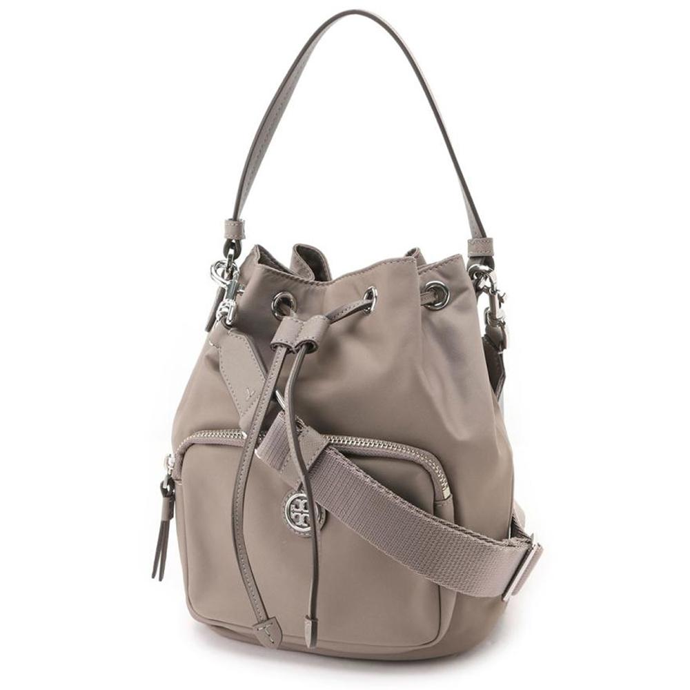 Tory Burch Virginia Bucket Tote Crossbody Bag Gray Leather