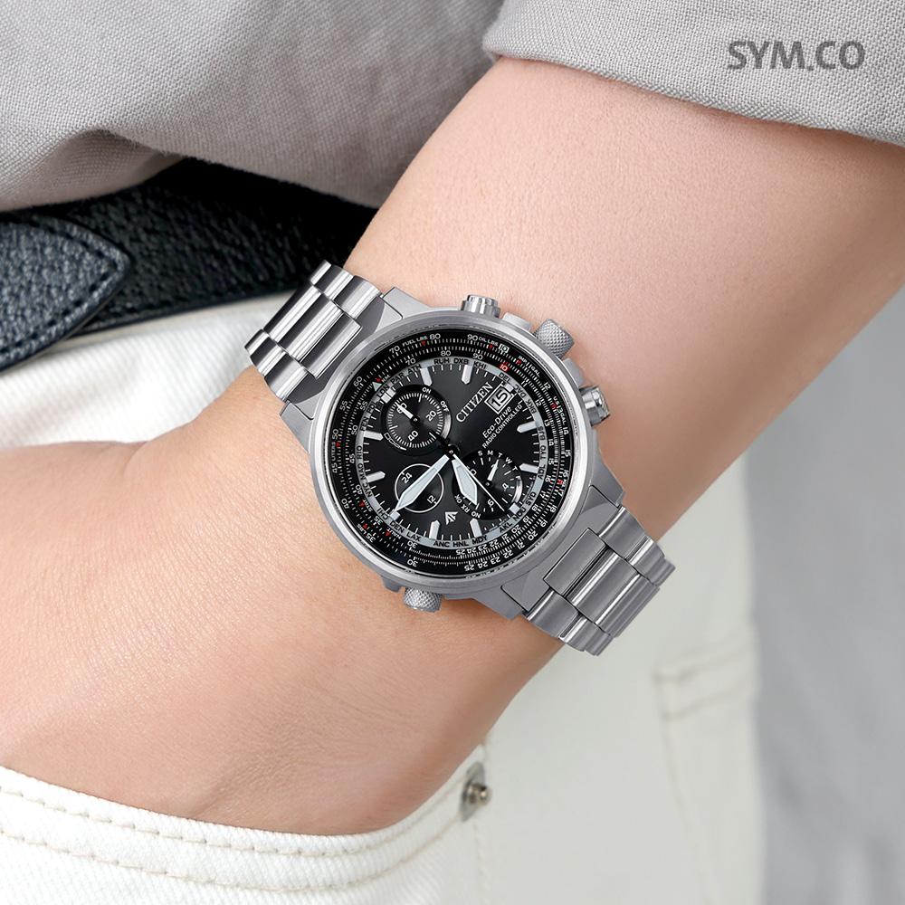 CITIZEN Promaster Chronograph Black Dial Eco-Drive Men’s Metal Watch AT8300 58E