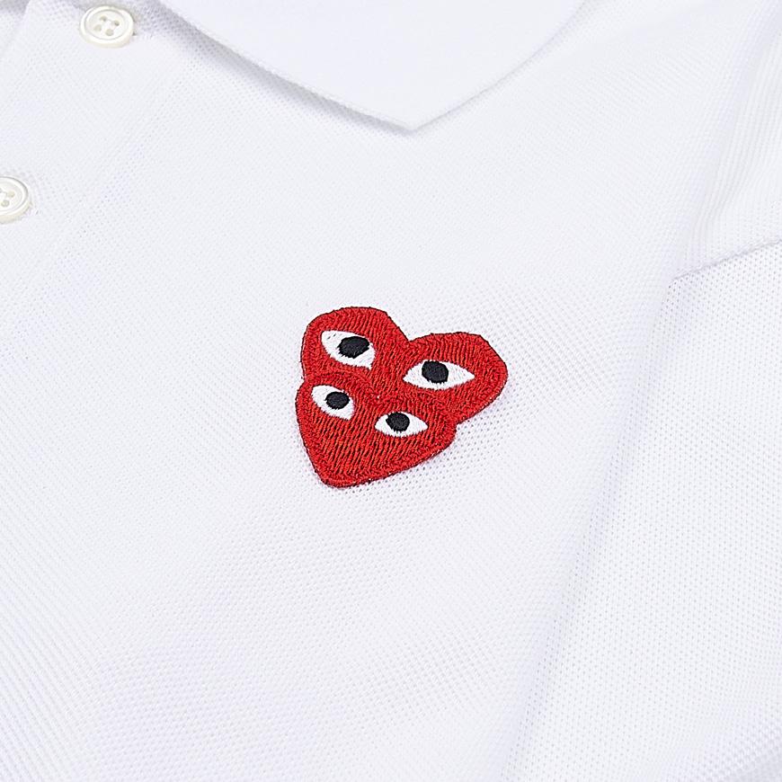 Comme des Garcons Unisex Double Heart Patch Polo Shirt AZ T290 051 WHITE