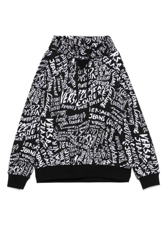 Versace Logo Hoodie Sweatshirt for Women 78GAI331 FS186 L01 BLACK WHITE DOM