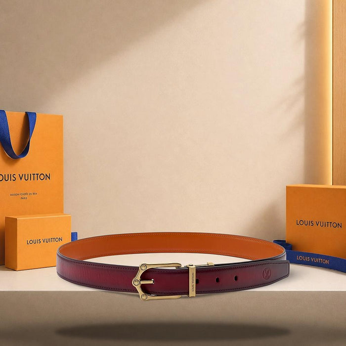 Louis Vuitton Burgundy Camel Reversible Patinated Frog 30mm Belt M4647