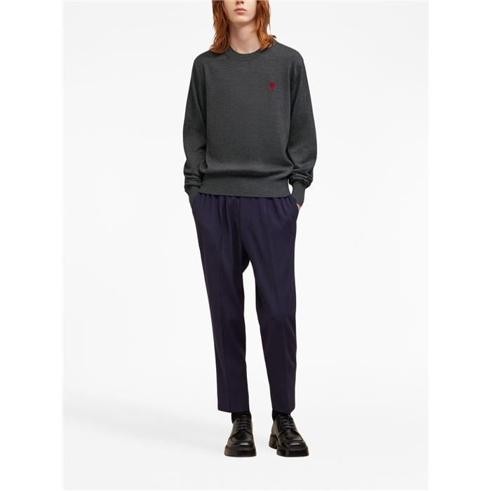 AMI Heart Logo Embroidered Merino Wool Crewneck Sweater HKS111 KN0025