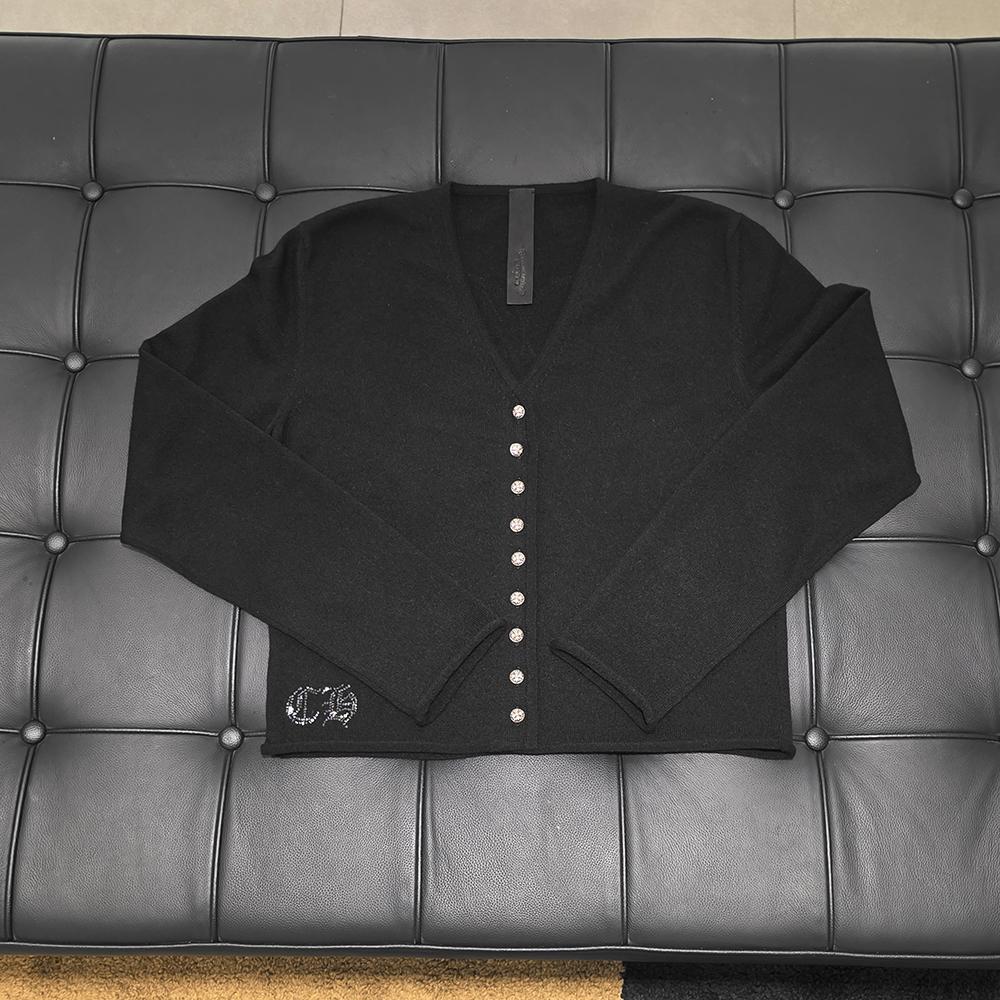 Chrome Hearts Swarovski Rhinestone Cashmere Heart Cardigan Black Women
