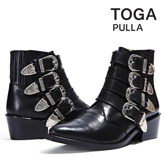 TOGA PULLA Black Leather Buckle Ankle Boots Women’s