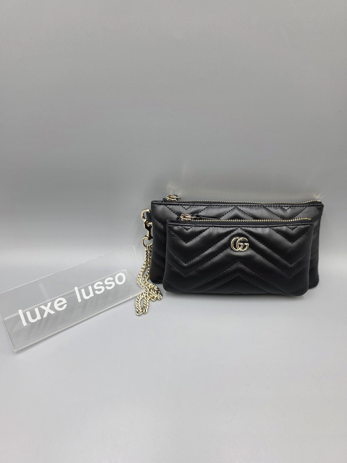 GUCCI GG Marmont Small Chain Clutch Pouch Black Crossbody Bag