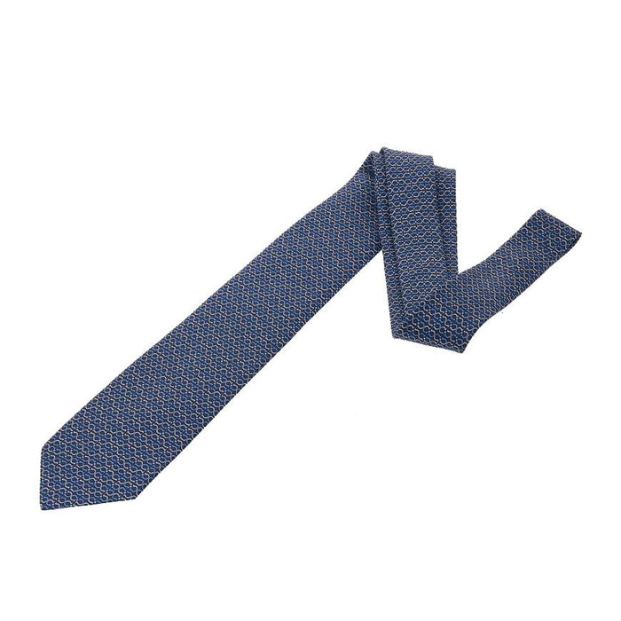 Ferragamo Gancini Print Silk Tie Blue Marine Men’s