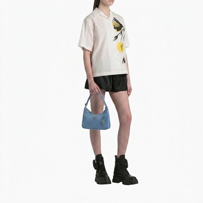 PRADA Re-Nylon Triangle Logo Hobo Shoulder Bag Blue