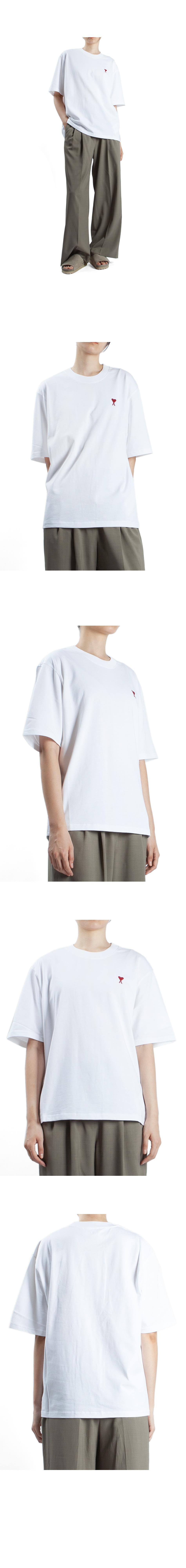 AMI Heart Logo Semi-Overfit Short Sleeve T-Shirt White