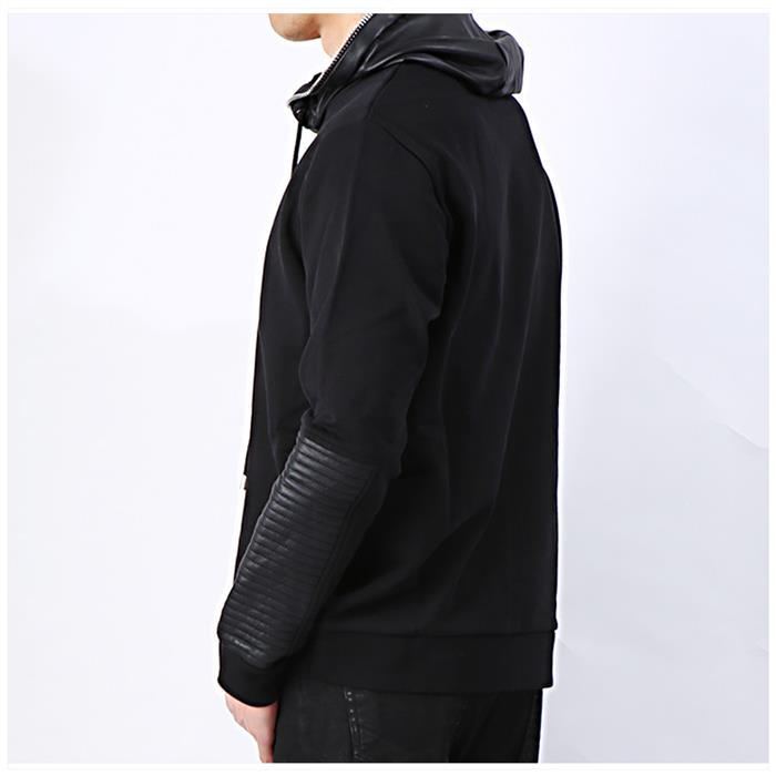 Les Hommes Leather Mix Hooded Sweater