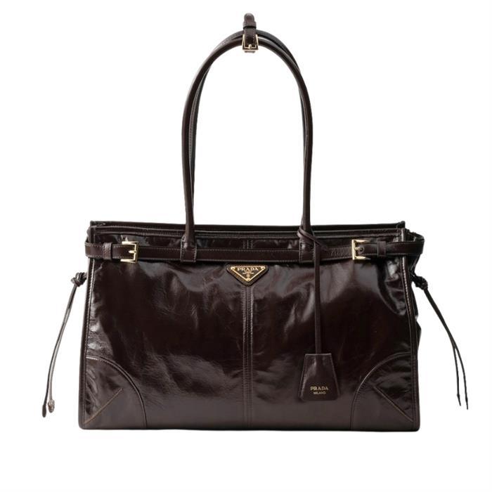 PRADA Bony Large Leather Shoulder Bag Handbag Black