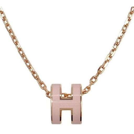 HERMES Mini Pop H Pendant Necklace Rose Gold Pink