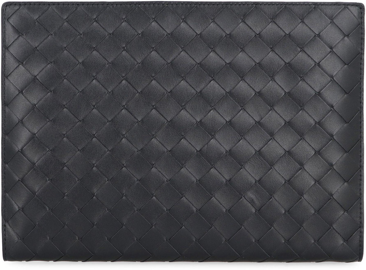 Bottega Veneta Black Leather Woven Clutch Bag
